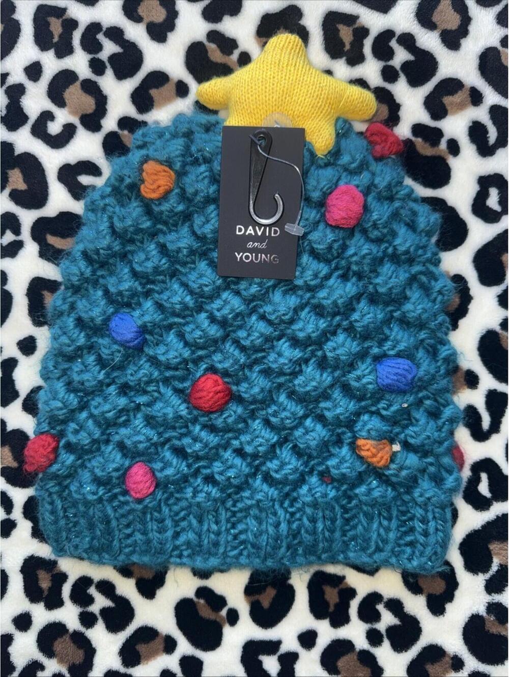David and Young Bobble Crochet Slouchy  Christmas Tree Beanie Hat One Size